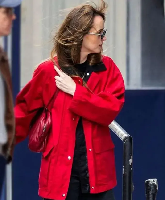 NYC Dakota Johnson Red Cotton Jacket For Sale