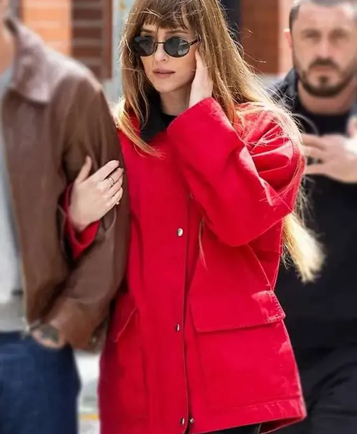 NYC Dakota Johnson Red Cotton Jacket Front