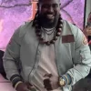 Oba Femi Grey Satin Bomber Jacket