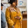 Rihanna Mustard Suede Leather Jacket Side