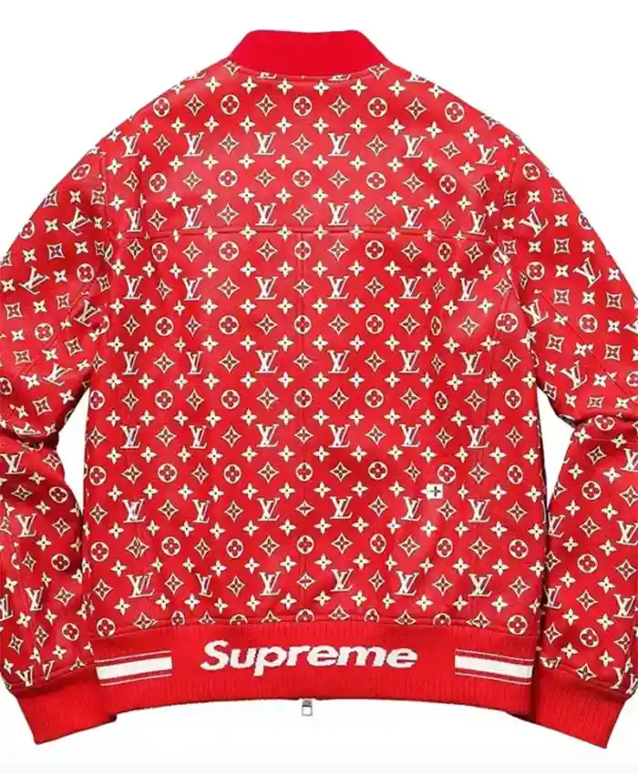 Supreme x Louis Vuitton Leather Baseball Jacket For Sale