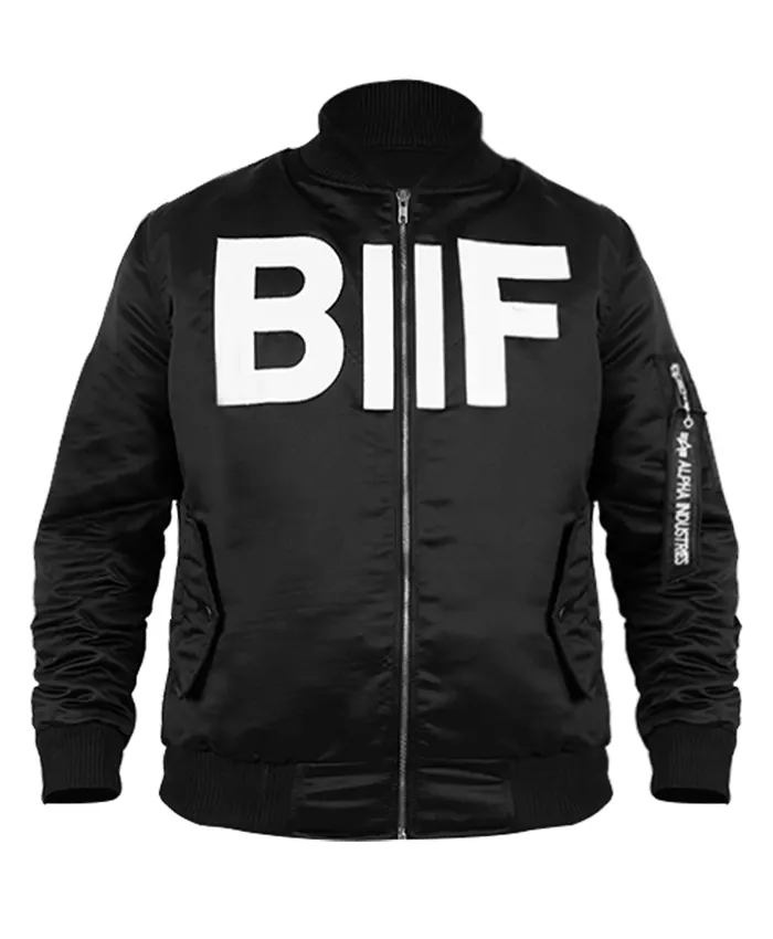 The Kid LAROI Before I Forget Black Bomber Jacket Front
