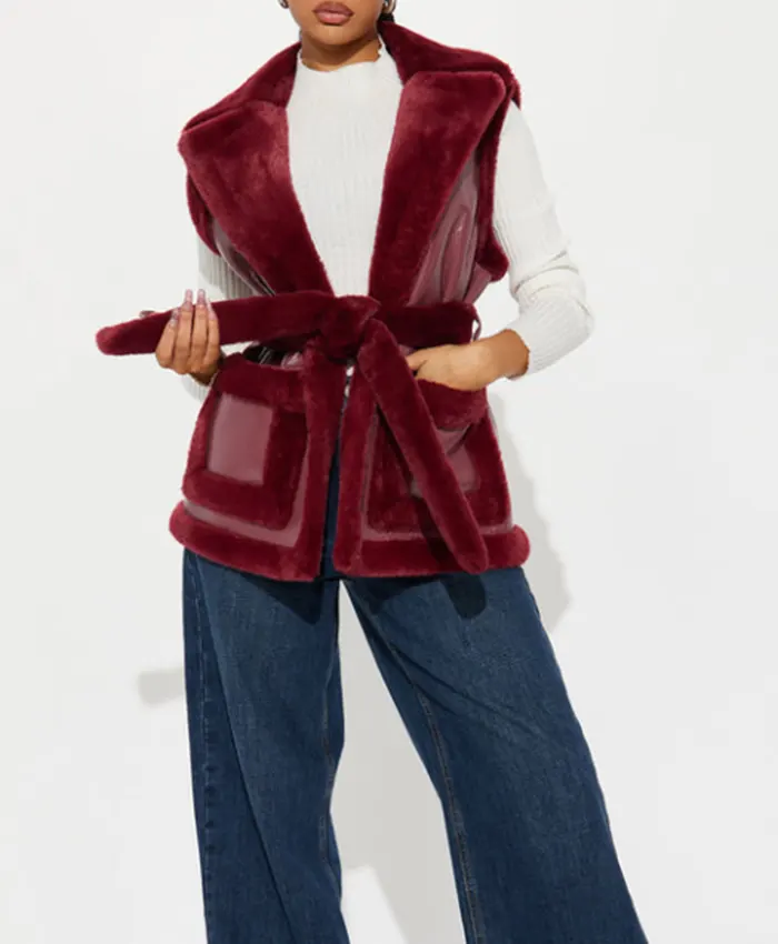 The Only Way Is Essex S36 Saffron Lempriere Red Fur Vest Front