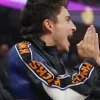 Timothée Chalamet Knicks vs. Cavs Final Leather Jacket Side