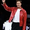 WNBA Tom Brady Red Leather Jacket Front