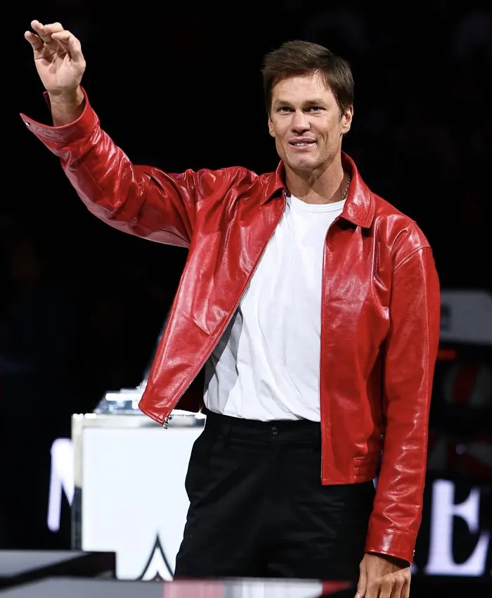 WNBA Tom Brady Red Leather Jacket Front