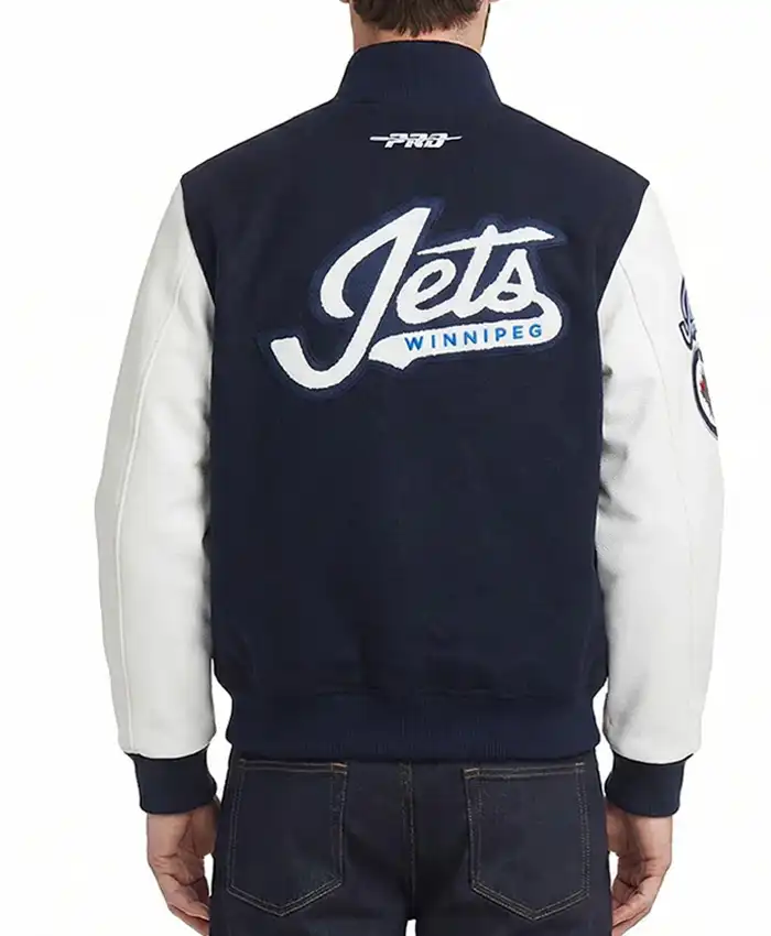 Winnipeg Jets Classic Navy and White Varsity Jacket For Sale