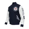 Winnipeg Jets Classic Navy and White Varsity Jacket Front