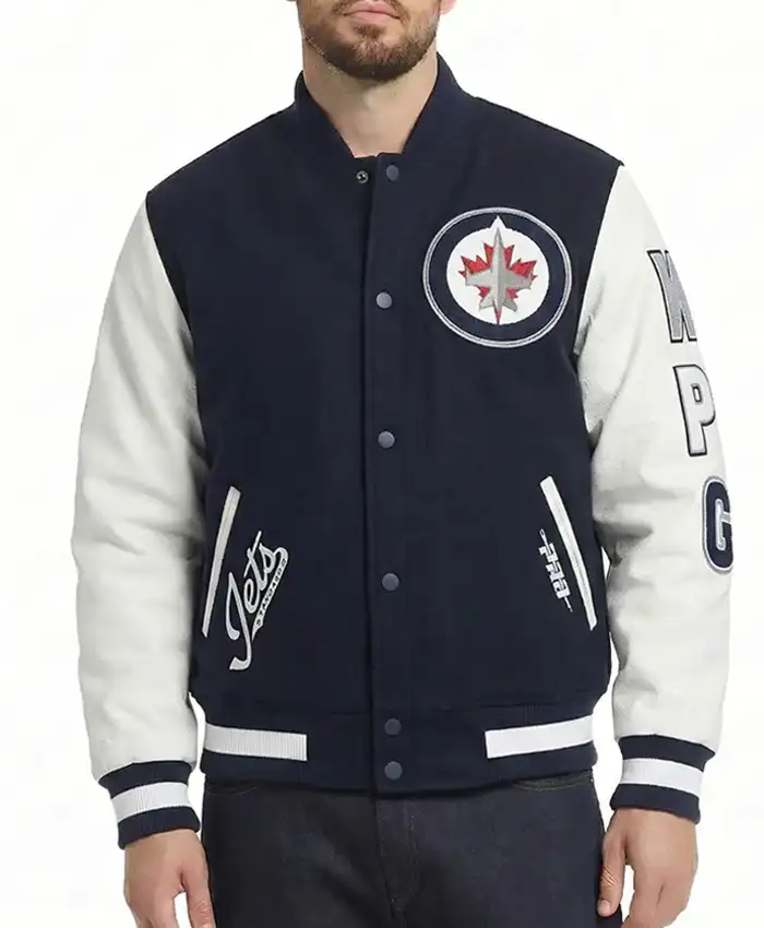 Winnipeg Jets Classic Navy and White Varsity Jacket
