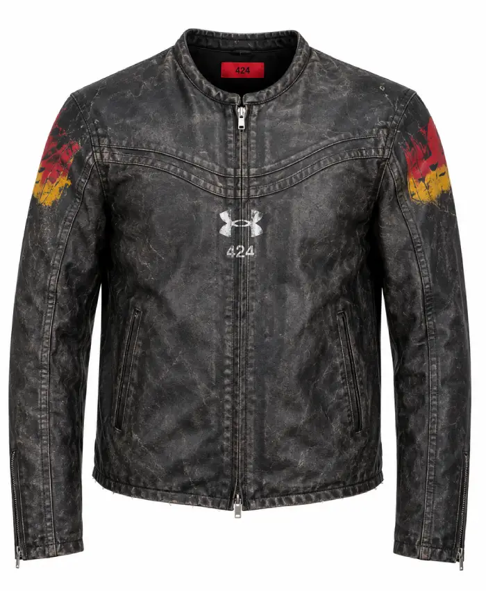 Shop 424 x Under Armour Black Leather Jacket For Sale