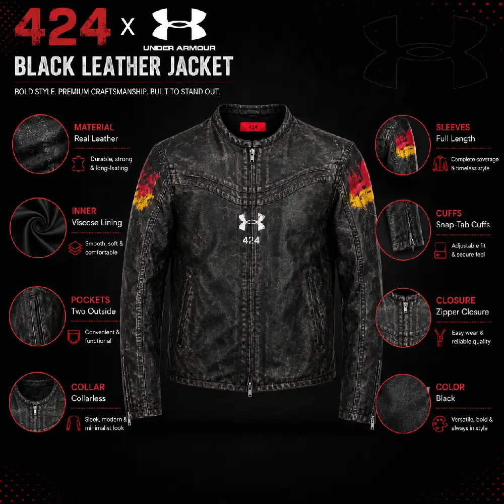 424 x Under Armour Black Leather Jacket-Infography
