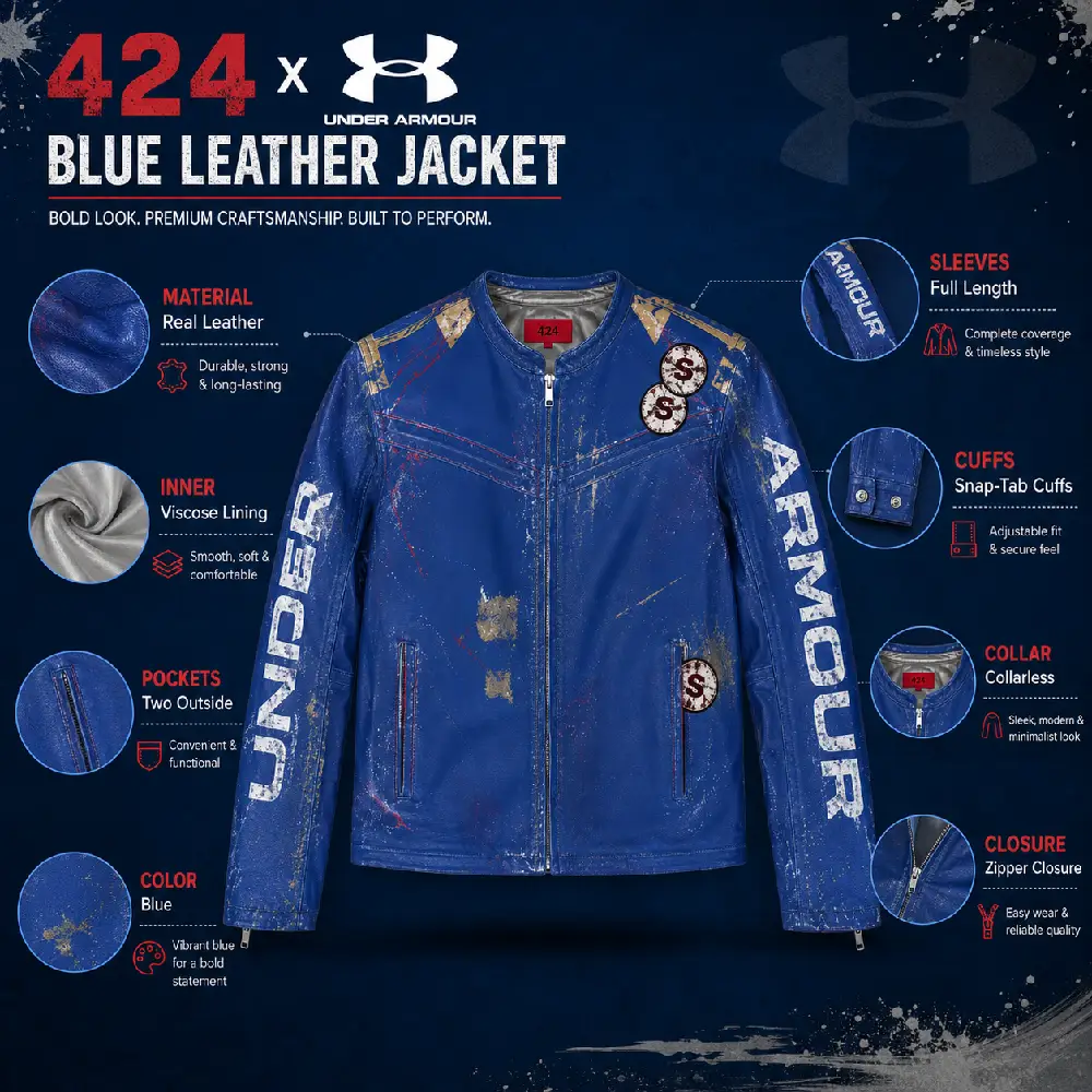 424 x Under Armour Blue Leather Jacket-Infography