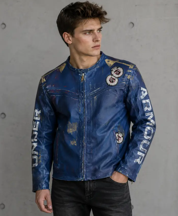 424 x Under Armour Blue Leather Jacket - Oskar Jacket