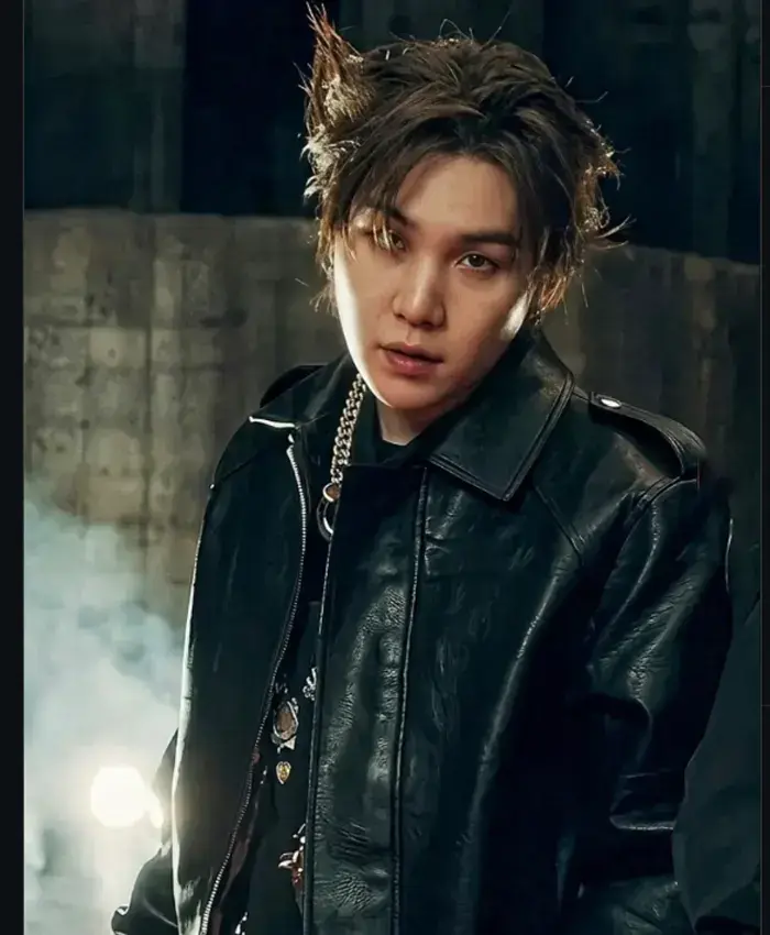 BTS Suga Hooligan Black Leather Jacket For Sale