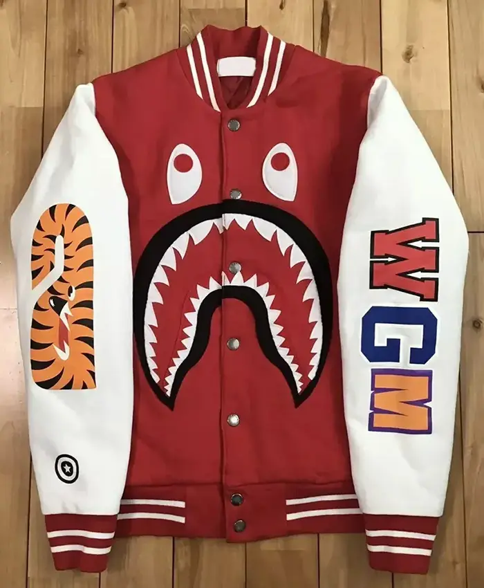 Bape Shark Sweat Red and White Varsity Jacket