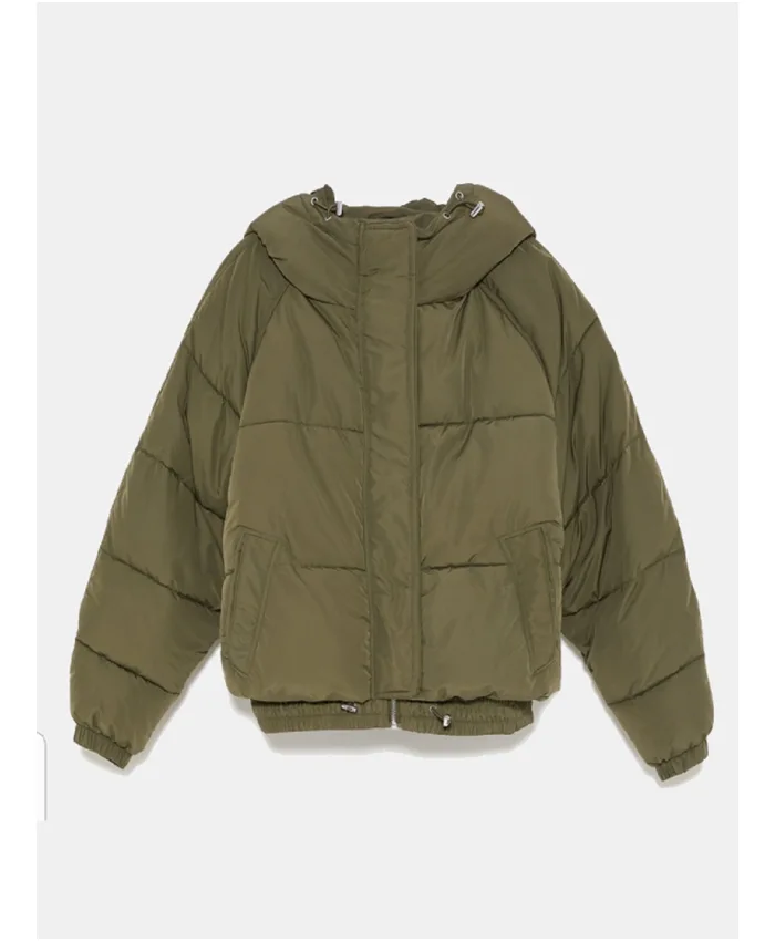 Battle on the Beach S05 Angelinas Olive Cropped Puffer Jacket For Sale