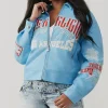 Branded Blue Leather Varsity Jacket