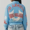 Branded Blue Leather Varsity Jacket For Sale