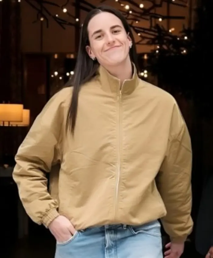 Caitlin Clark Tan Brown Bomber Jacket For Sale
