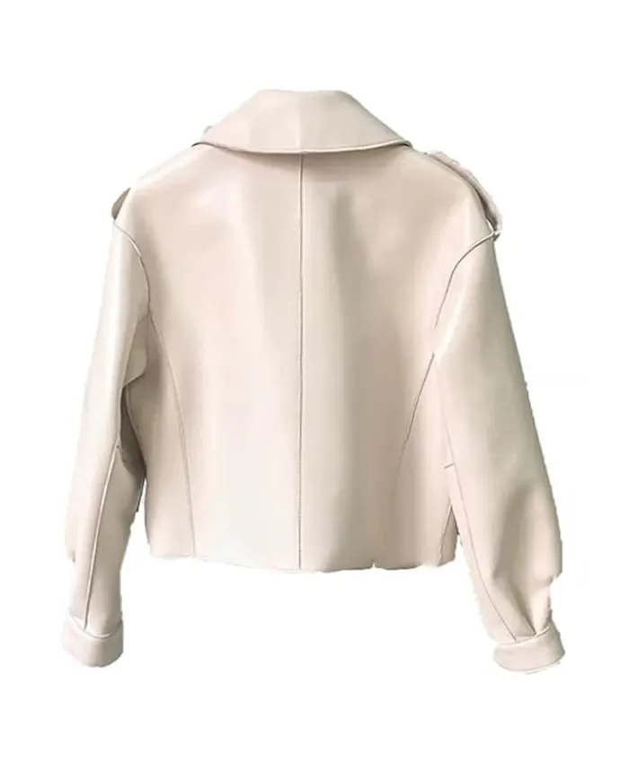 Celebs Go Dating S15 Gabby Allen Beige Biker Jacket Back