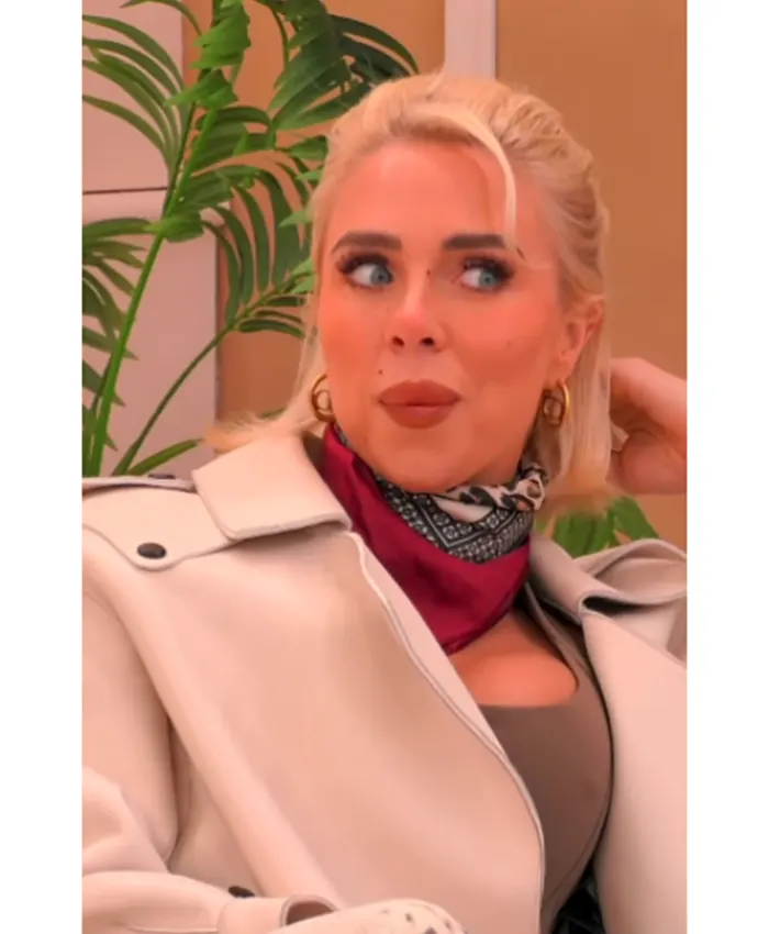 Celebs Go Dating S15 Gabby Allen Beige Biker Jacket