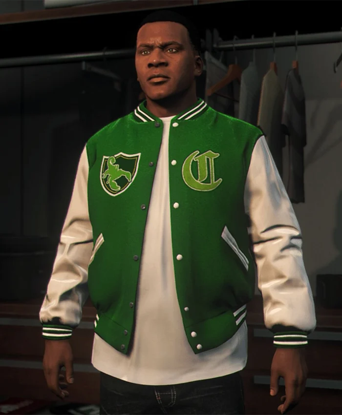 GTA 5 Franklin Adamim Green and White Varsity Jacket