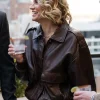In the City Lindsay Hubbard Leather Bomber Jacket