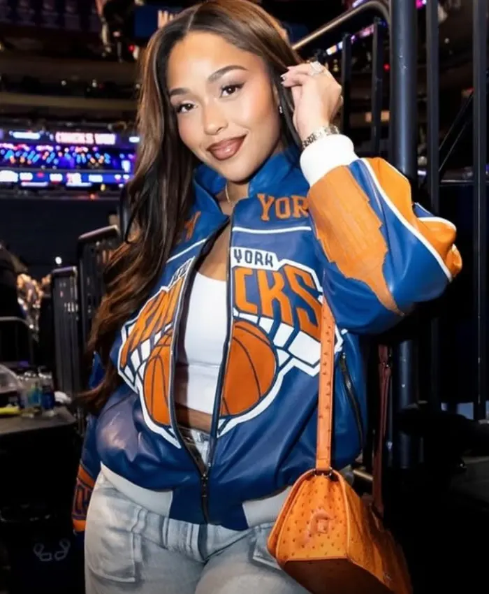 Jordyn Woods NY Knicks Towns 32 Jacket Front