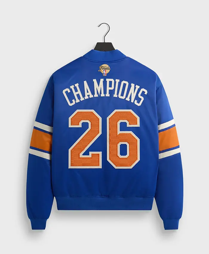 Kith for the New York Knicks 2026 Blue Satin Bomber Jacket For Sale