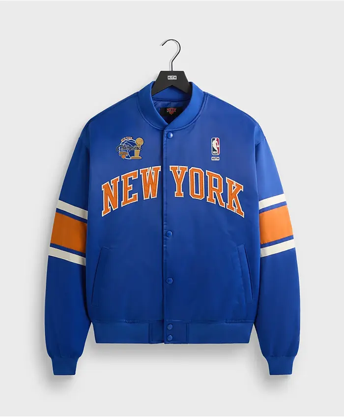 Kith for the New York Knicks 2026 Blue Satin Bomber Jacket