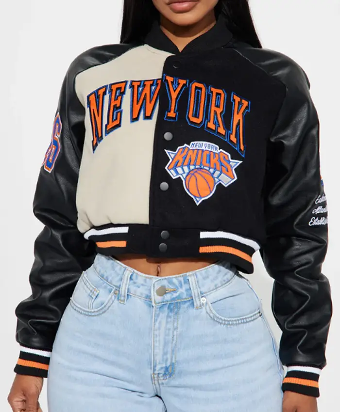 Knicks Jump Shot Black Bomber Jacket Front