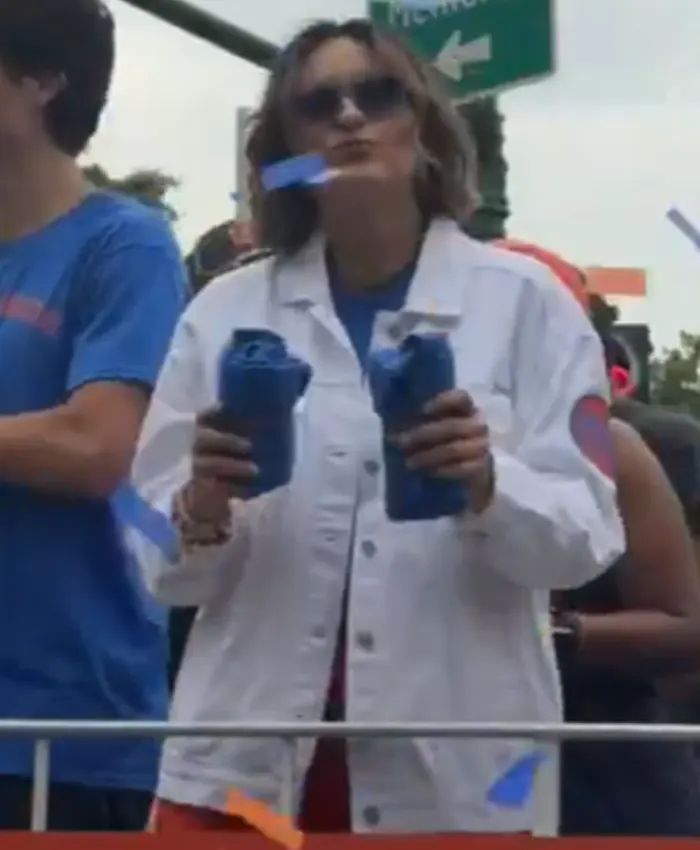 Knicks Parade 2026 Mariska Hargitay White Jacket Front