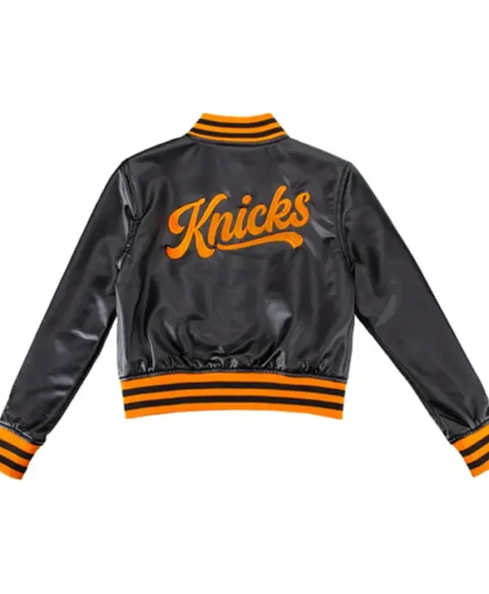 NY Knicks 2026 Cropped Leather Varsity Jacket Back