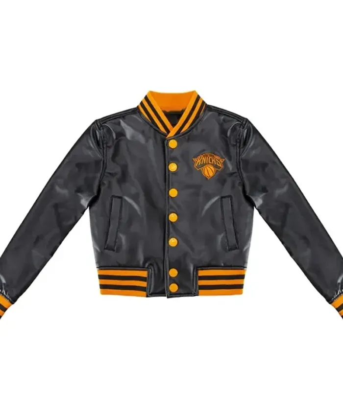 NY Knicks 2026 Cropped Leather Varsity Jacket