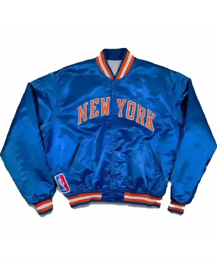 Buy New York Knicks 90’s Blue Satin Bomber Jacket For Sale