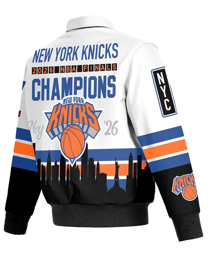 NY Knicks JH Design NBA Champions 2026 White Leather Jacket For Sale