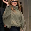 NYC Jennifer Lopez Olive Green Draped Jacket Front