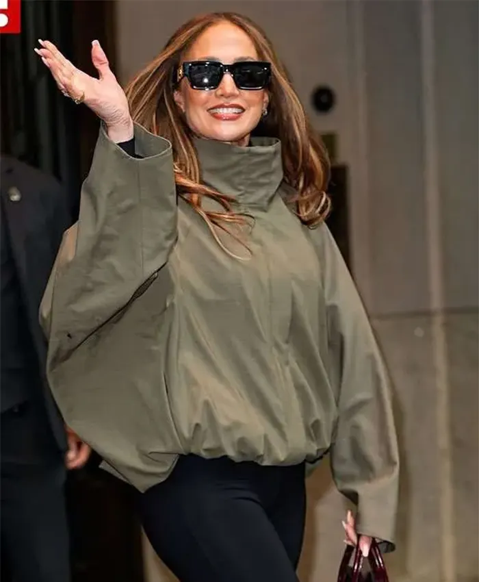 NYC Jennifer Lopez Olive Green Draped Jacket Front