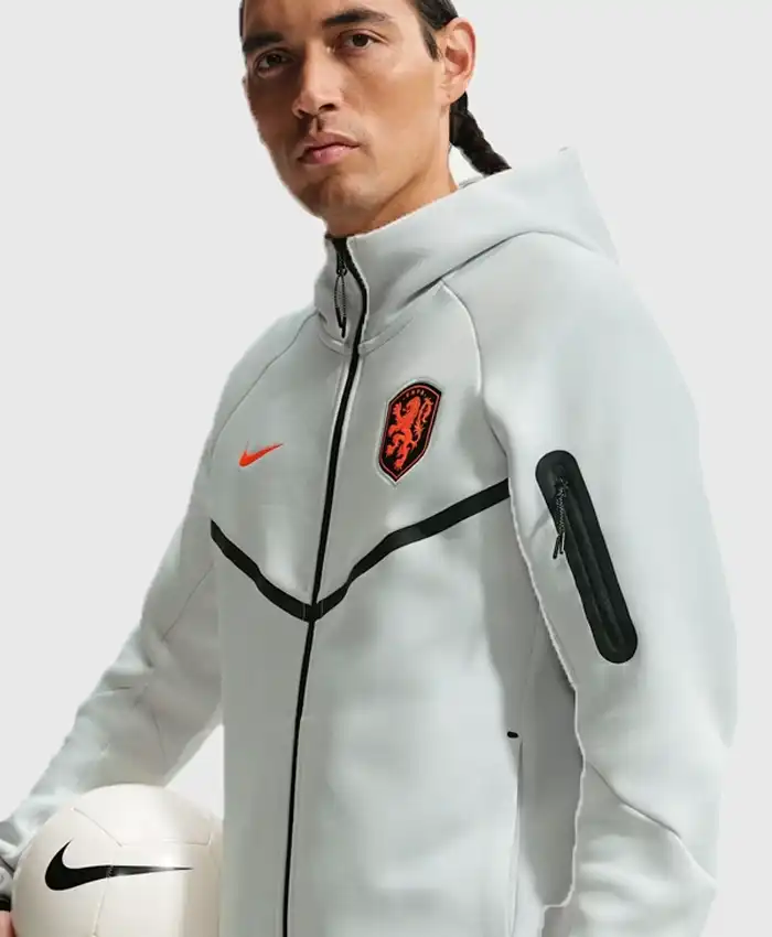 Netherlands Tech Windrunner White Hooded Jacket Side