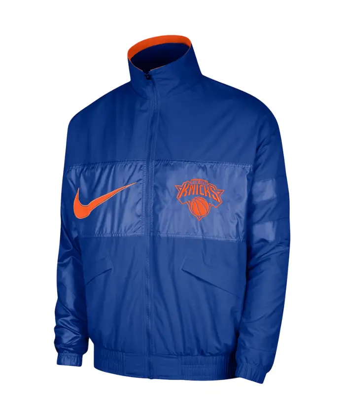 New York Knicks Nike Blue Courtside Versus Capsule Jacket Front