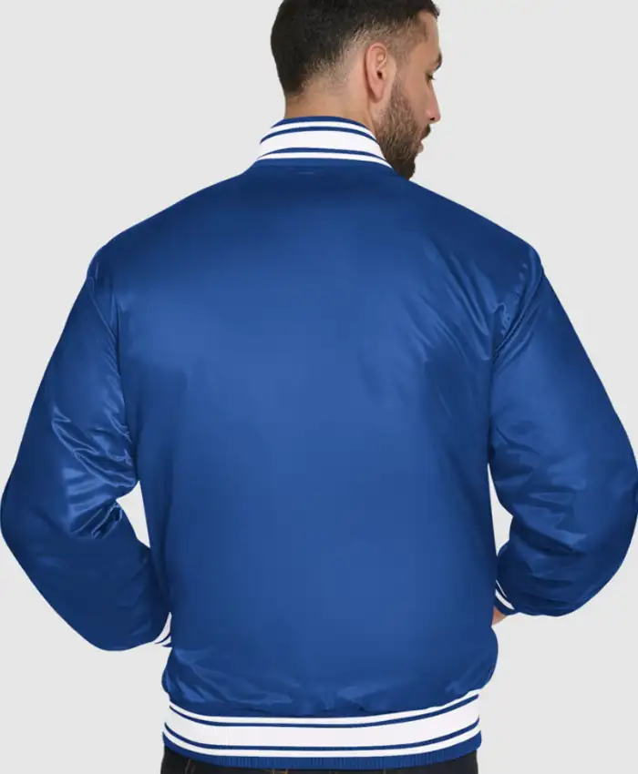 New York Knicks Starter Blue Final Buzzer Satin Varsity Jacket Back