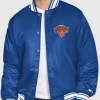 New York Knicks Starter Blue Final Buzzer Satin Varsity Jacket Front
