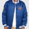 New York Knicks Starter Champions 2026 Blue Satin Jacket Front