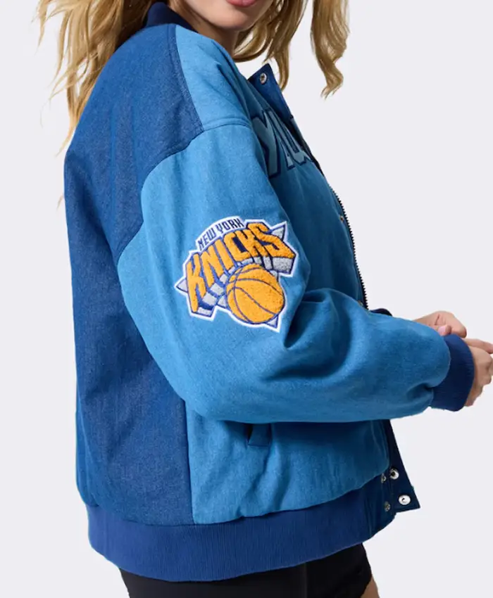 New York Knicks Terez Blue Denim Bomber Jacket Side