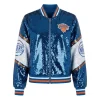New York Knicks The Wild Collective Blue Sequin Bomber Jacket