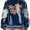 New York Knicks The Wild Collective Blue Sequin Bomber Jacket Back