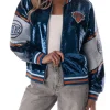 New York Knicks The Wild Collective Blue Sequin Bomber Jacket Front