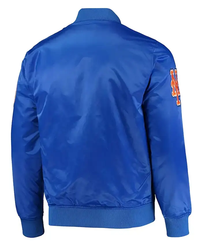 New York Mets Royal Blue Satin Bomber Jacket Back