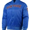 New York Mets Royal Blue Satin Bomber Jacket Front