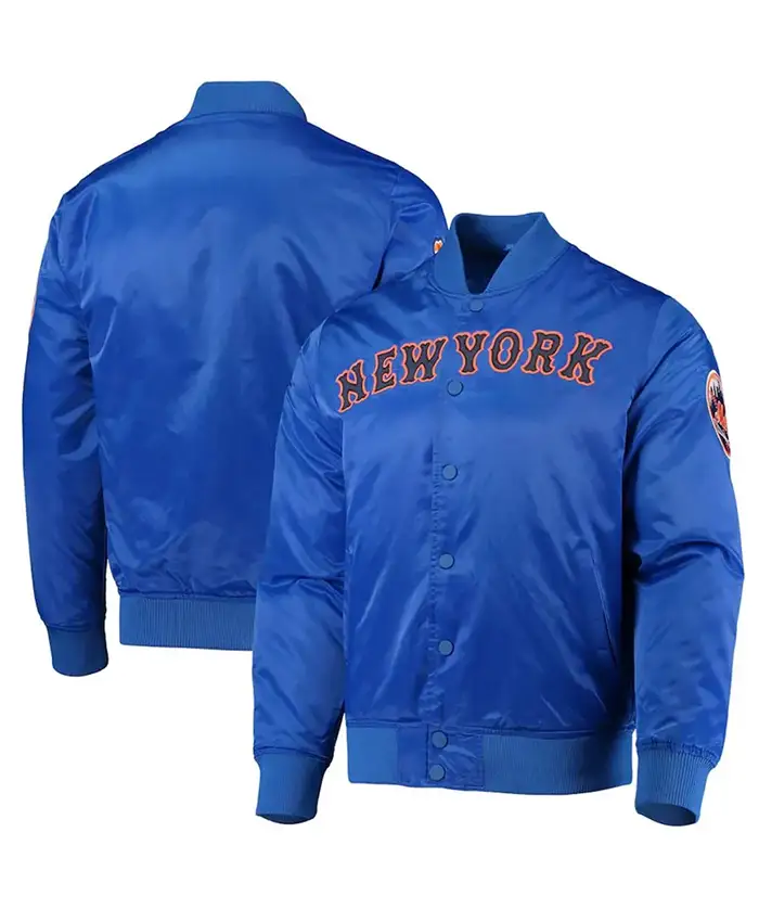 New York Mets Royal Blue Satin Bomber Jacket